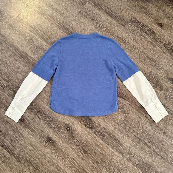 Veronica Beard Roscoe Mixed Media Sweater In Blue - Picture 9 of 9